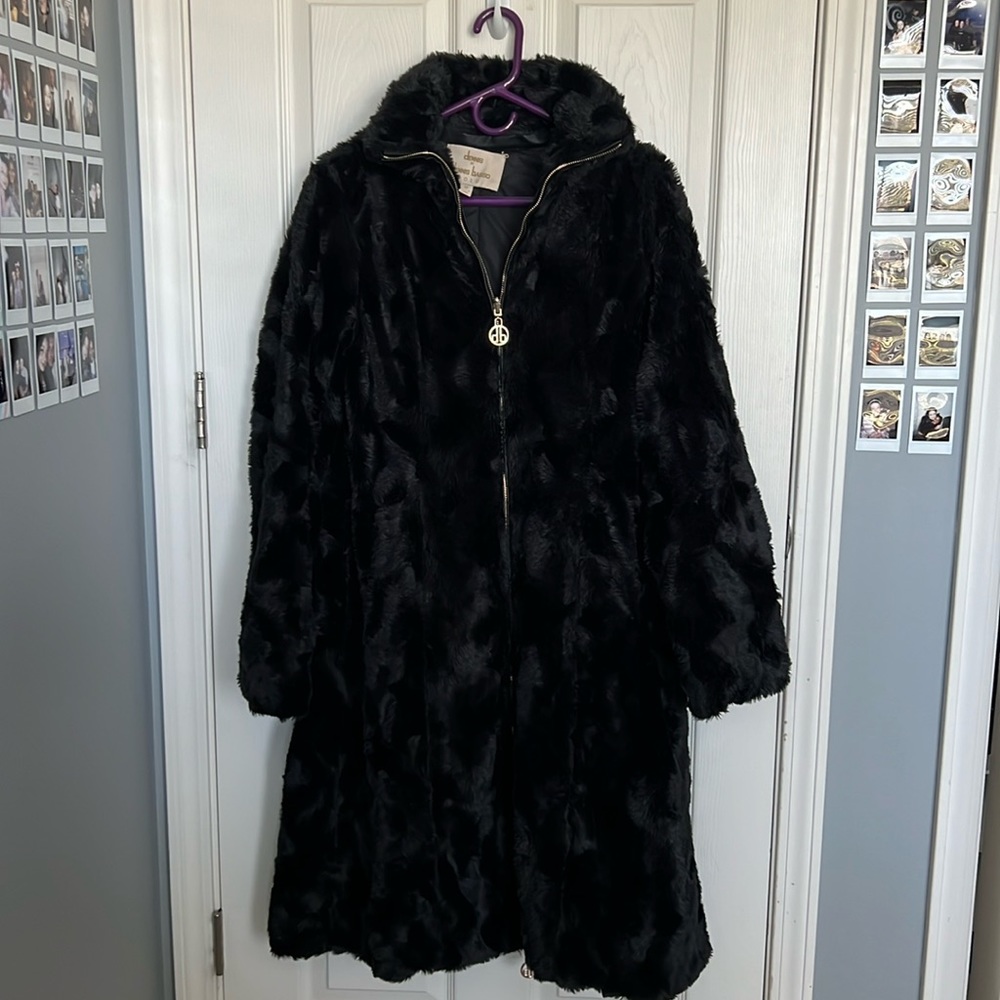 dennis by dennis basso gold faux fur reversible coat